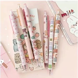 🦄 4/$20 Kawaii 6 Piece Tea Princess Retractable Black Gel Pen Set New In Box